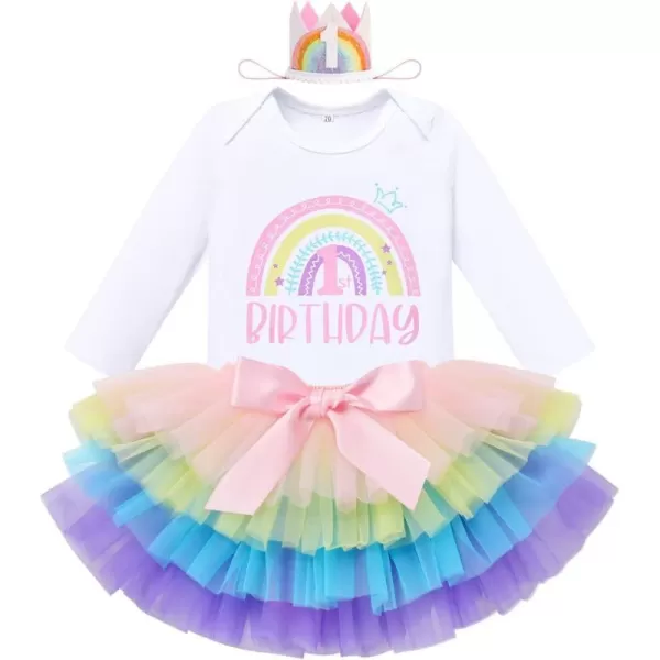 Rainbow 1st Birthday - Long Sleeve Crown