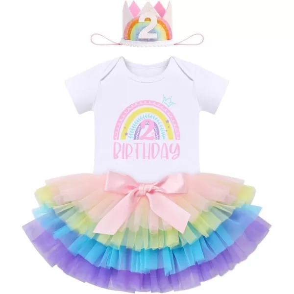 IDOPIP Rainbow 1st Birthday Outfit for Baby Girls Romper Tutu Skirt Tulle Bloomers Headband First Birthday Cake Smash OutfitsRainbow 2nd Birthday  Crown