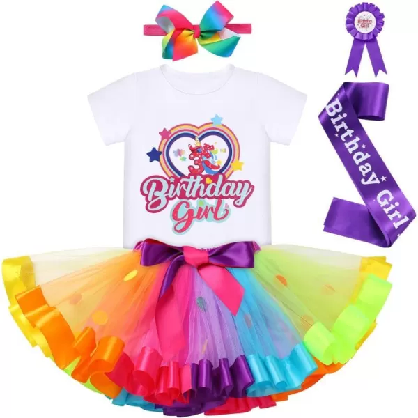 IDOPIP Rainbow Unicorn 1st 2nd 3rd Birthday Girl Outfit Baby Romper Tutu Skirt Headband Sash Badge 5PCS Cake Smash ClothesRainbow  Unicorn 3rd Birthday