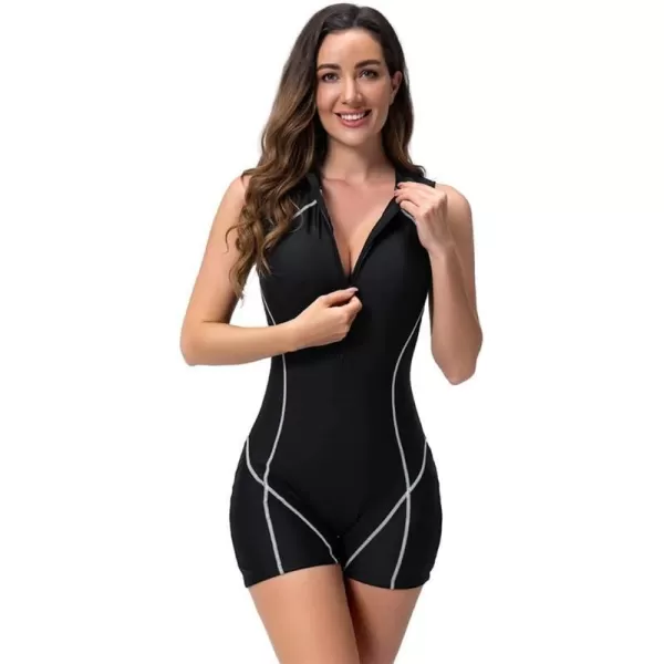 IDOPIP Rash Guard for Women Long Sleeve UV Sun Protection Rash Guard Shirt One Piece Swimsuit Zip Surfing Bathing Suit UPF 50Black  Sleeveless