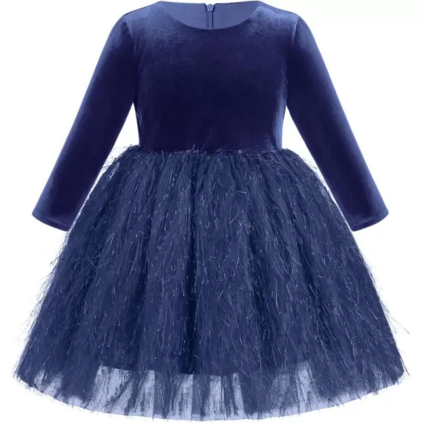 IDOPIP Shiny Velvet Dress for Toddler Baby Girls Fall Winter Long Sleeve Christmas Birthday Party Bowknot Tutu Dress ClothesRoyal Blue  Fluffy