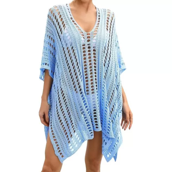 IDOPIP Swimsuit Coverup for Women Cover up Beach Dress Mesh Lace Crochet VNeck Bikini Beachwear Swimwear Dress Bathing SuitBlue