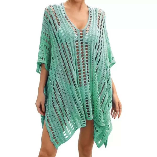 IDOPIP Swimsuit Coverup for Women Cover up Beach Dress Mesh Lace Crochet VNeck Bikini Beachwear Swimwear Dress Bathing SuitGreen