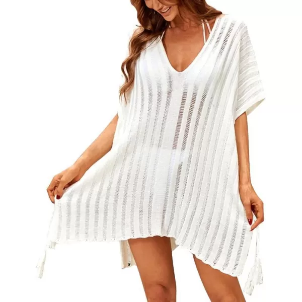 IDOPIP Swimsuit Coverup for Women Cover up Beach Dress Mesh Lace Crochet VNeck Bikini Beachwear Swimwear Dress Bathing SuitWhite  Straps