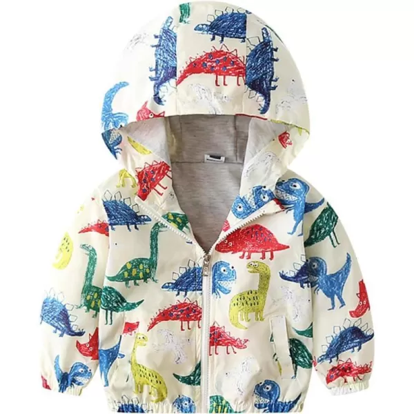 IDOPIP Toddler Baby Boy Girl Animal Print Dinosaur Coat Hooded Jacket Outdoor Windbreaker Trehch Outerwear with Pockets 15TBeige Dinosaur