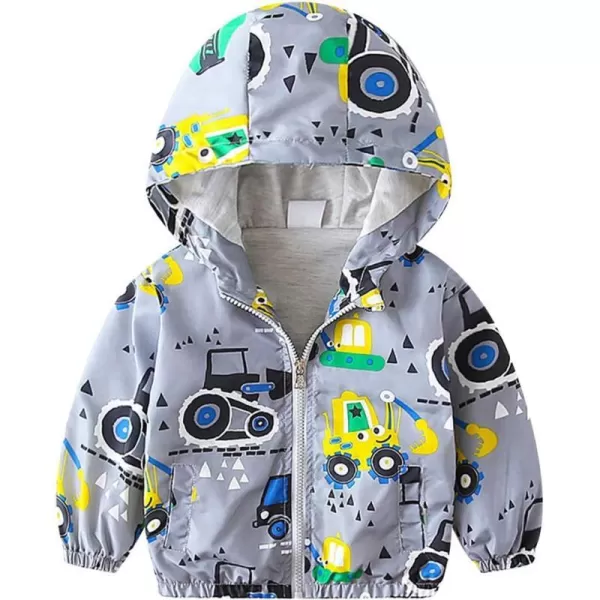 IDOPIP Toddler Baby Boy Girl Animal Print Dinosaur Coat Hooded Jacket Outdoor Windbreaker Trehch Outerwear with Pockets 15TGray Excavator