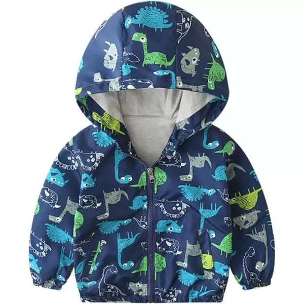 IDOPIP Toddler Baby Boy Girl Animal Print Dinosaur Coat Hooded Jacket Outdoor Windbreaker Trehch Outerwear with Pockets 15TNavy Blue Dinosaur