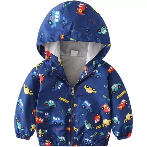 IDOPIP Toddler Baby Boy Girl Animal Print Dinosaur Coat Hooded Jacket Outdoor Windbreaker Trehch Outerwear with Pockets 15TRoyal Blue Car