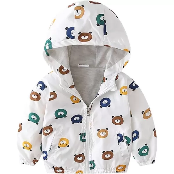 IDOPIP Toddler Baby Boy Girl Animal Print Dinosaur Coat Hooded Jacket Outdoor Windbreaker Trehch Outerwear with Pockets 15TWhite Bear