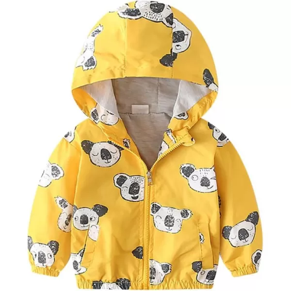 IDOPIP Toddler Baby Boy Girl Animal Print Dinosaur Coat Hooded Jacket Outdoor Windbreaker Trehch Outerwear with Pockets 15TYellow Bear