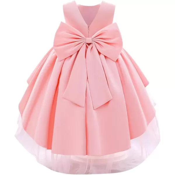 IDOPIP Toddler Baby Flower Girl Bowknot High Low Tutu Dress Beaded VBack Princess Pageant Wedding Birthday Party Formal GownPink