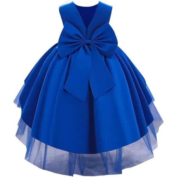 IDOPIP Toddler Baby Flower Girl Bowknot High Low Tutu Dress Beaded VBack Princess Pageant Wedding Birthday Party Formal GownRoyal Blue