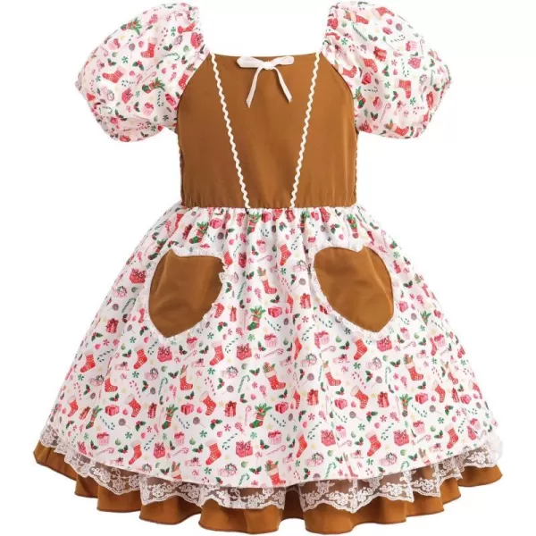 IDOPIP Toddler Baby Girls Cow Plaid Strawberry Rainbow Tutu Dress Summer Sleeveless Princess Birthday Party Dresses ClothesBrown Print  Puff Sleeves