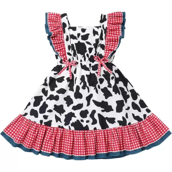 IDOPIP Toddler Baby Girls Cow Plaid Strawberry Rainbow Tutu Dress Summer Sleeveless Princess Birthday Party Dresses ClothesWhite Cow Plaid