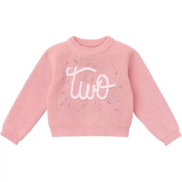 IDOPIP Toddler Baby Girls First Birthday Outfit Boho Embroidery One Sweater Top Knit Pullover Sweatshirt Fall Winter ClothesPink Two