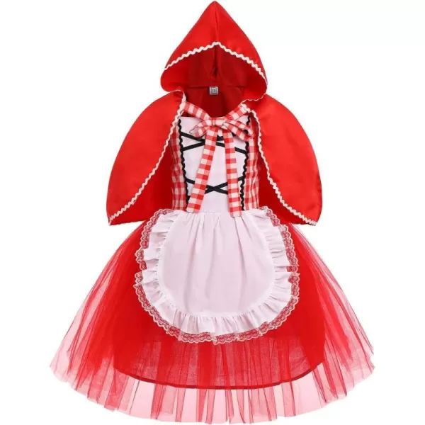 IDOPIP Toddler Baby Girls Little Red Riding Hood Costume Halloween Birthday Party Plaid Tutu Dress up with Cloak Cape OutfitRed