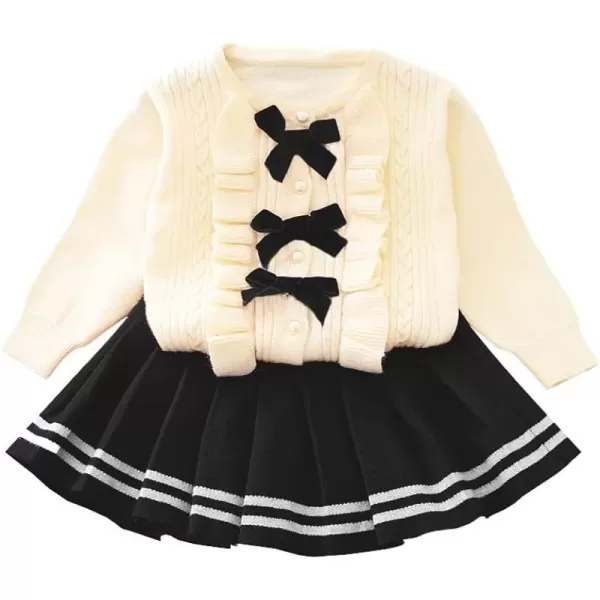 IDOPIP Toddler Baby Girls Outfit Long Sleeve Ruffle Sweater Top Tutu Skirt Christmas Birthday Party Dress Fall Winter ClothesBlack  Bowknot