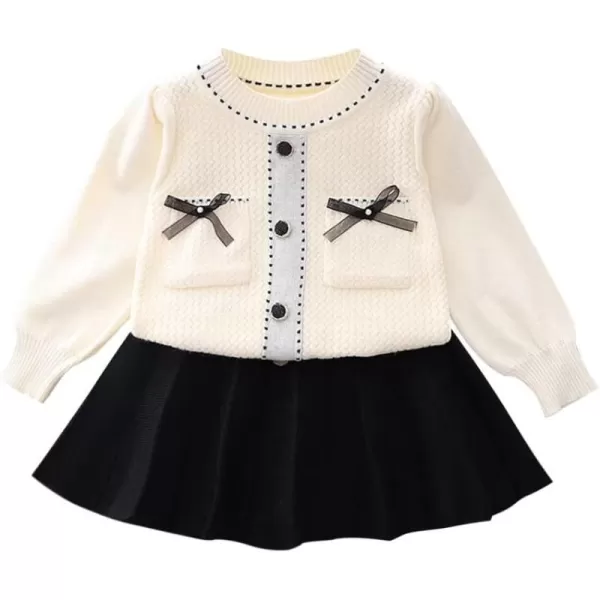 IDOPIP Toddler Baby Girls Outfit Long Sleeve Ruffle Sweater Top Tutu Skirt Christmas Birthday Party Dress Fall Winter ClothesBlack Bow