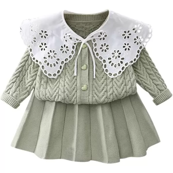 IDOPIP Toddler Baby Girls Outfit Long Sleeve Ruffle Sweater Top Tutu Skirt Christmas Birthday Party Dress Fall Winter ClothesGreen Lace