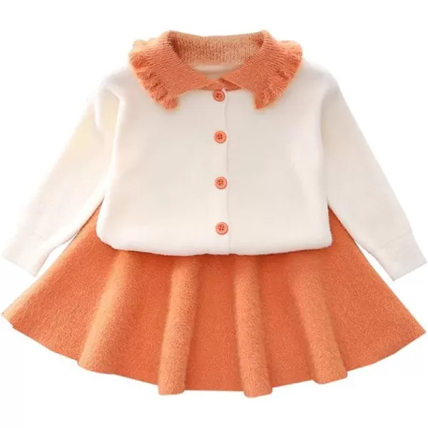 IDOPIP Toddler Baby Girls Outfit Long Sleeve Ruffle Sweater Top Tutu Skirt Christmas Birthday Party Dress Fall Winter ClothesOrange  Button