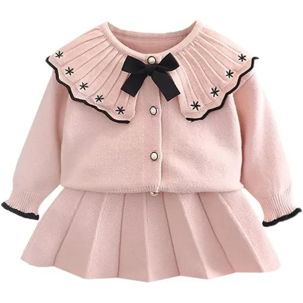 IDOPIP Toddler Baby Girls Outfit Long Sleeve Ruffle Sweater Top Tutu Skirt Christmas Birthday Party Dress Fall Winter ClothesPink  Black