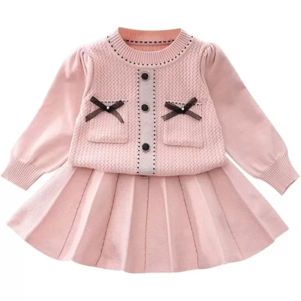 IDOPIP Toddler Baby Girls Outfit Long Sleeve Ruffle Sweater Top Tutu Skirt Christmas Birthday Party Dress Fall Winter ClothesPink Bow