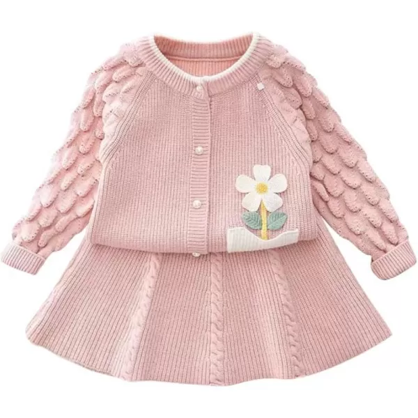 IDOPIP Toddler Baby Girls Outfit Long Sleeve Ruffle Sweater Top Tutu Skirt Christmas Birthday Party Dress Fall Winter ClothesPink Flower