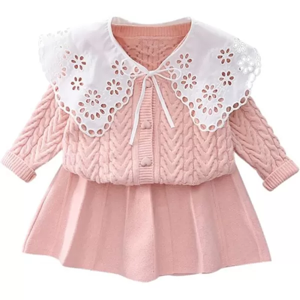 IDOPIP Toddler Baby Girls Outfit Long Sleeve Ruffle Sweater Top Tutu Skirt Christmas Birthday Party Dress Fall Winter ClothesPink Lace