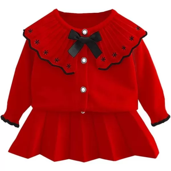 IDOPIP Toddler Baby Girls Outfit Long Sleeve Ruffle Sweater Top Tutu Skirt Christmas Birthday Party Dress Fall Winter ClothesRed  Black