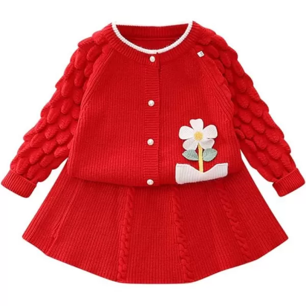 IDOPIP Toddler Baby Girls Outfit Long Sleeve Ruffle Sweater Top Tutu Skirt Christmas Birthday Party Dress Fall Winter ClothesRed Flower