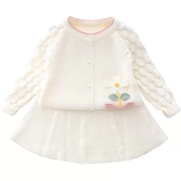 IDOPIP Toddler Baby Girls Outfit Long Sleeve Ruffle Sweater Top Tutu Skirt Christmas Birthday Party Dress Fall Winter ClothesWhite Flower