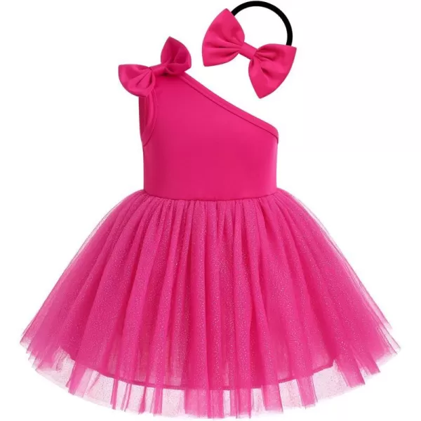 IDOPIP Toddler Baby Girls Plaid Tutu Dress with Headband Halloween Birthday Party Dress up Costume Outfits for Photo ShootHot Pink