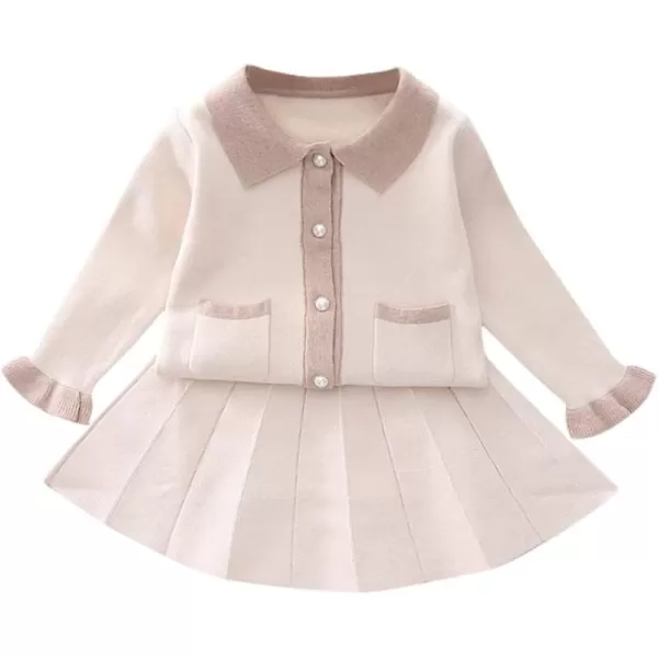 IDOPIP Toddler Baby Girls Ruffle Long Sleeve Knit Sweater Top  Tutu Skirt Casual Birthday Party Dress Fall Winter Outfit SetBeige Cardigan