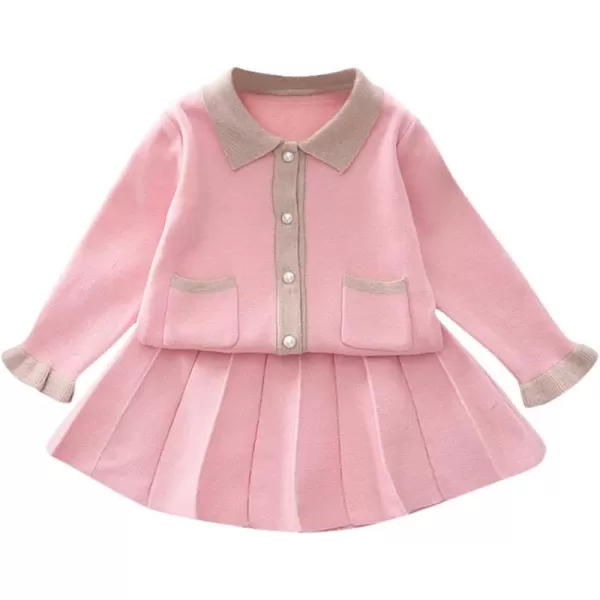 IDOPIP Toddler Baby Girls Ruffle Long Sleeve Knit Sweater Top  Tutu Skirt Casual Birthday Party Dress Fall Winter Outfit SetPink Cardigan