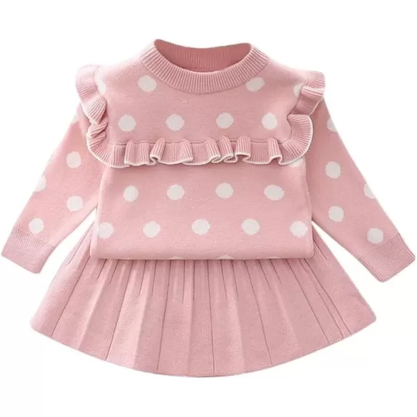 IDOPIP Toddler Baby Girls Ruffle Long Sleeve Knit Sweater Top  Tutu Skirt Casual Birthday Party Dress Fall Winter Outfit SetPink Polka Dot