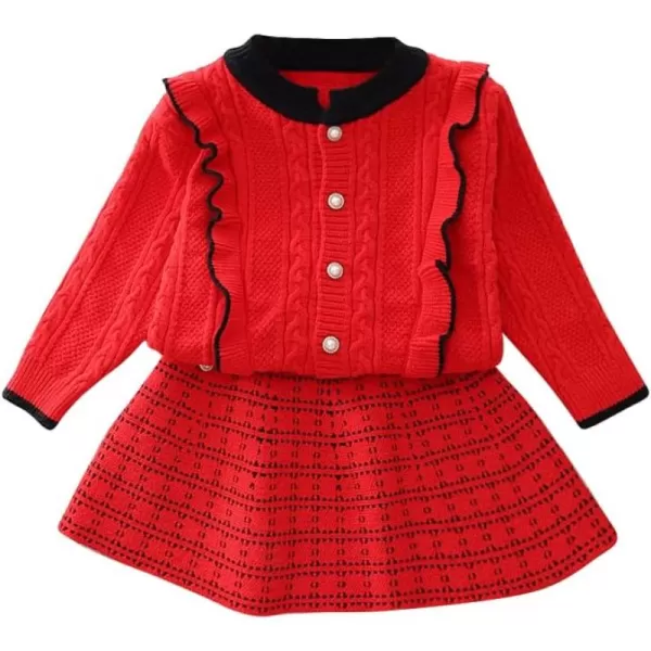 IDOPIP Toddler Baby Girls Ruffle Long Sleeve Knit Sweater Top  Tutu Skirt Casual Birthday Party Dress Fall Winter Outfit SetRed  Ruffle