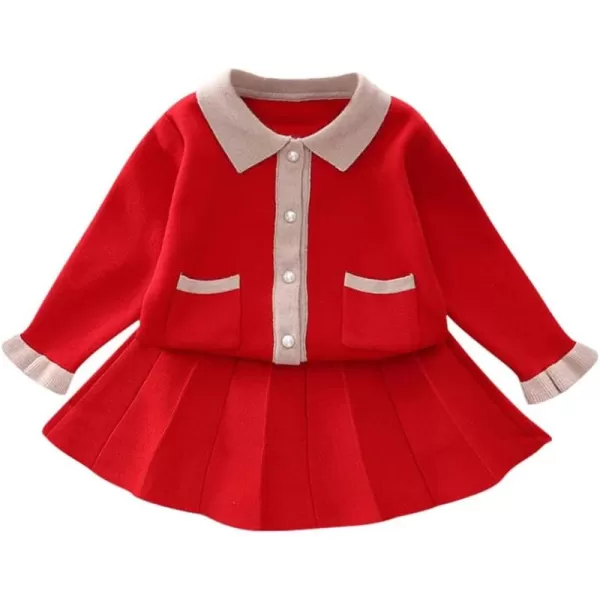 IDOPIP Toddler Baby Girls Ruffle Long Sleeve Knit Sweater Top  Tutu Skirt Casual Birthday Party Dress Fall Winter Outfit SetRed Cardigan