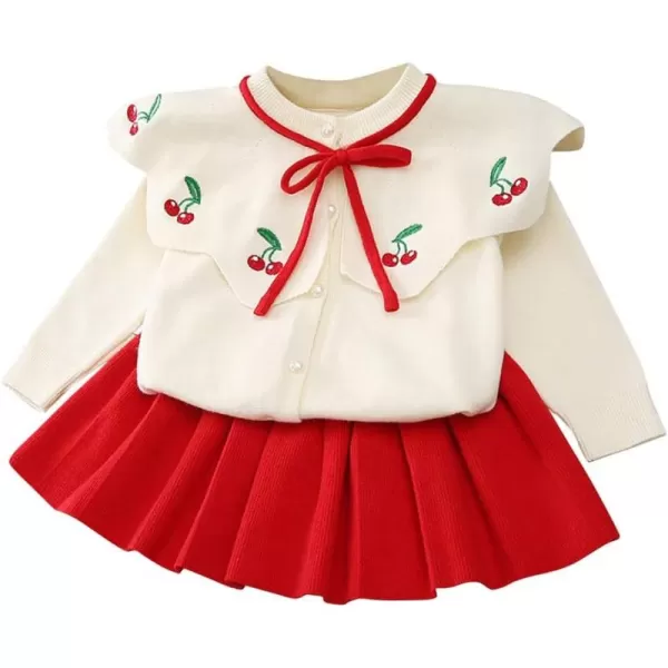 IDOPIP Toddler Baby Girls Ruffle Long Sleeve Knit Sweater Top  Tutu Skirt Casual Birthday Party Dress Fall Winter Outfit SetRed Cherry