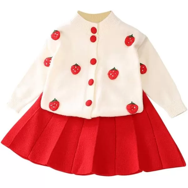 IDOPIP Toddler Baby Girls Ruffle Long Sleeve Knit Sweater Top  Tutu Skirt Casual Birthday Party Dress Fall Winter Outfit SetRed Strawberry