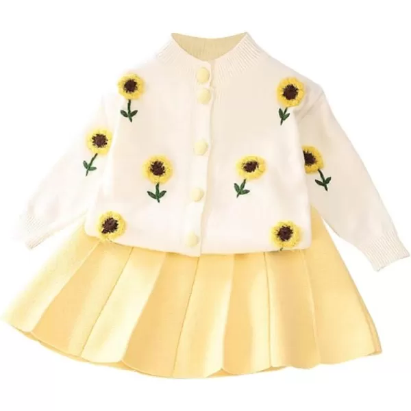 IDOPIP Toddler Baby Girls Ruffle Long Sleeve Knit Sweater Top  Tutu Skirt Casual Birthday Party Dress Fall Winter Outfit SetYellow Sunflower