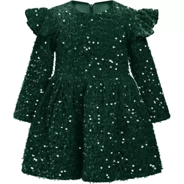 IDOPIP Toddler Baby Girls Sequin Velvet Tutu Dress Long Sleeve Princess Christmas Birthday Party Dresses Fall Winter ClothesGreen