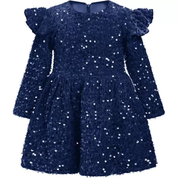 IDOPIP Toddler Baby Girls Sequin Velvet Tutu Dress Long Sleeve Princess Christmas Birthday Party Dresses Fall Winter ClothesNavy Blue