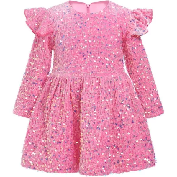 IDOPIP Toddler Baby Girls Sequin Velvet Tutu Dress Long Sleeve Princess Christmas Birthday Party Dresses Fall Winter ClothesPink