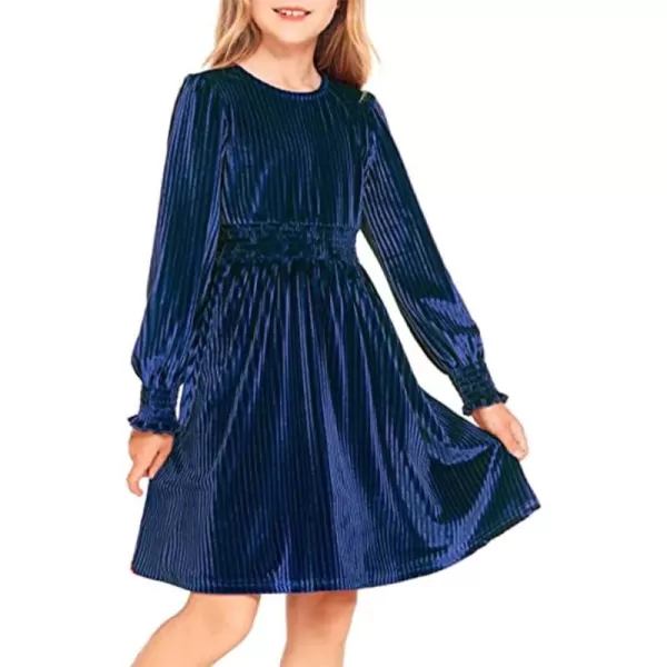 IDOPIP Toddler Baby Girls Velvet Dress Ruffle Kids Princess Birthday Christmas Party Dresses Winter Fall Long Sleeve ClothesDark Blue  Ruffle