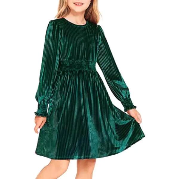 IDOPIP Toddler Baby Girls Velvet Dress Ruffle Kids Princess Birthday Christmas Party Dresses Winter Fall Long Sleeve ClothesGreen  Ruffle