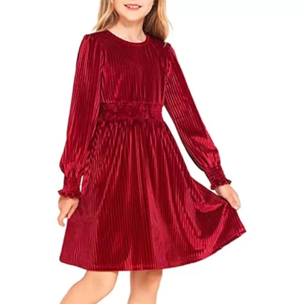 IDOPIP Toddler Baby Girls Velvet Dress Ruffle Kids Princess Birthday Christmas Party Dresses Winter Fall Long Sleeve ClothesRed  Ruffle