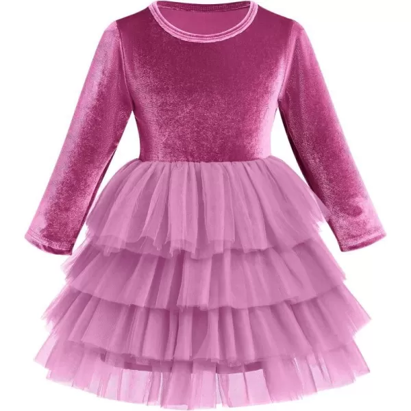 IDOPIP Toddler Baby Girls Velvet Tutu Dress Long Sleeve Princess Christmas Birthday Party Wedding Dresses Fall Winter ClothesFuchsia