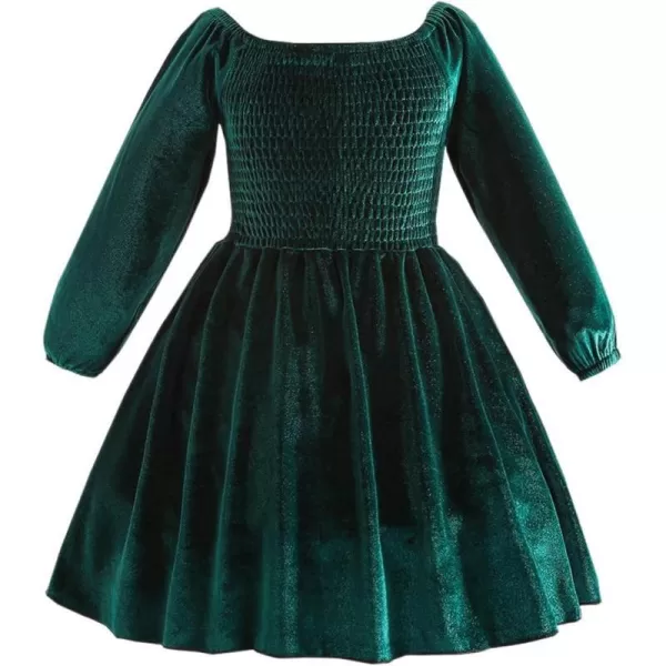 IDOPIP Toddler Baby Girls Velvet Tutu Dress Long Sleeve Ruffle Smocked Princess Christmas Birthday Party Dresses Fall ClothesGreen Dress