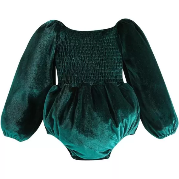 IDOPIP Toddler Baby Girls Velvet Tutu Dress Long Sleeve Ruffle Smocked Princess Christmas Birthday Party Dresses Fall ClothesGreen Romper