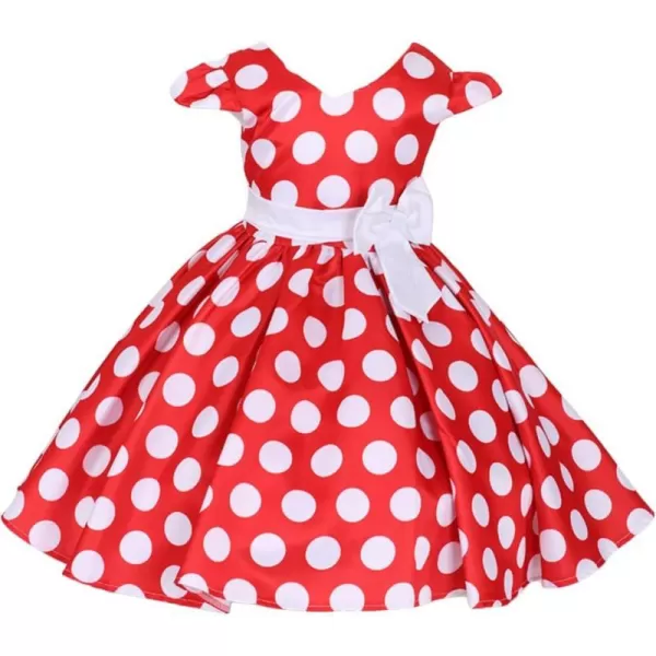 IDOPIP Toddler Girls Polka Dot Princess Costume Christmas Halloween Birthday Party Dress with Mouse Ear Headband Kids CosplayRed  White 2pcs Outfit